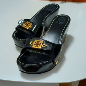 Tory Burch Black Patent Leather Sliders